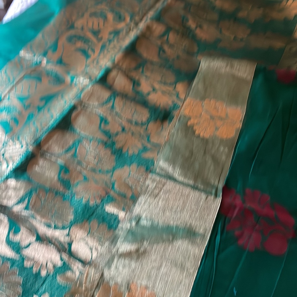 Green gold sari work sari